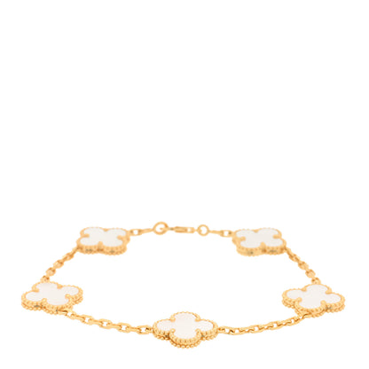 Van Cleef & Arpels 18K Yellow Gold Mother of Pearl 5 Motifs Vintage Alhambra Bracelet 1 of 3