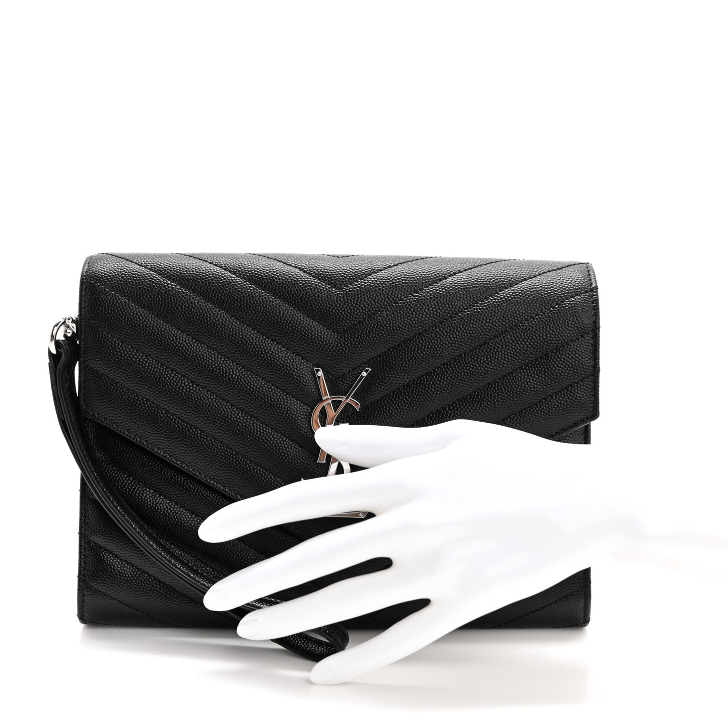 Grain De Poudre Matelasse Chevron Monogram Envelope Clutch Black