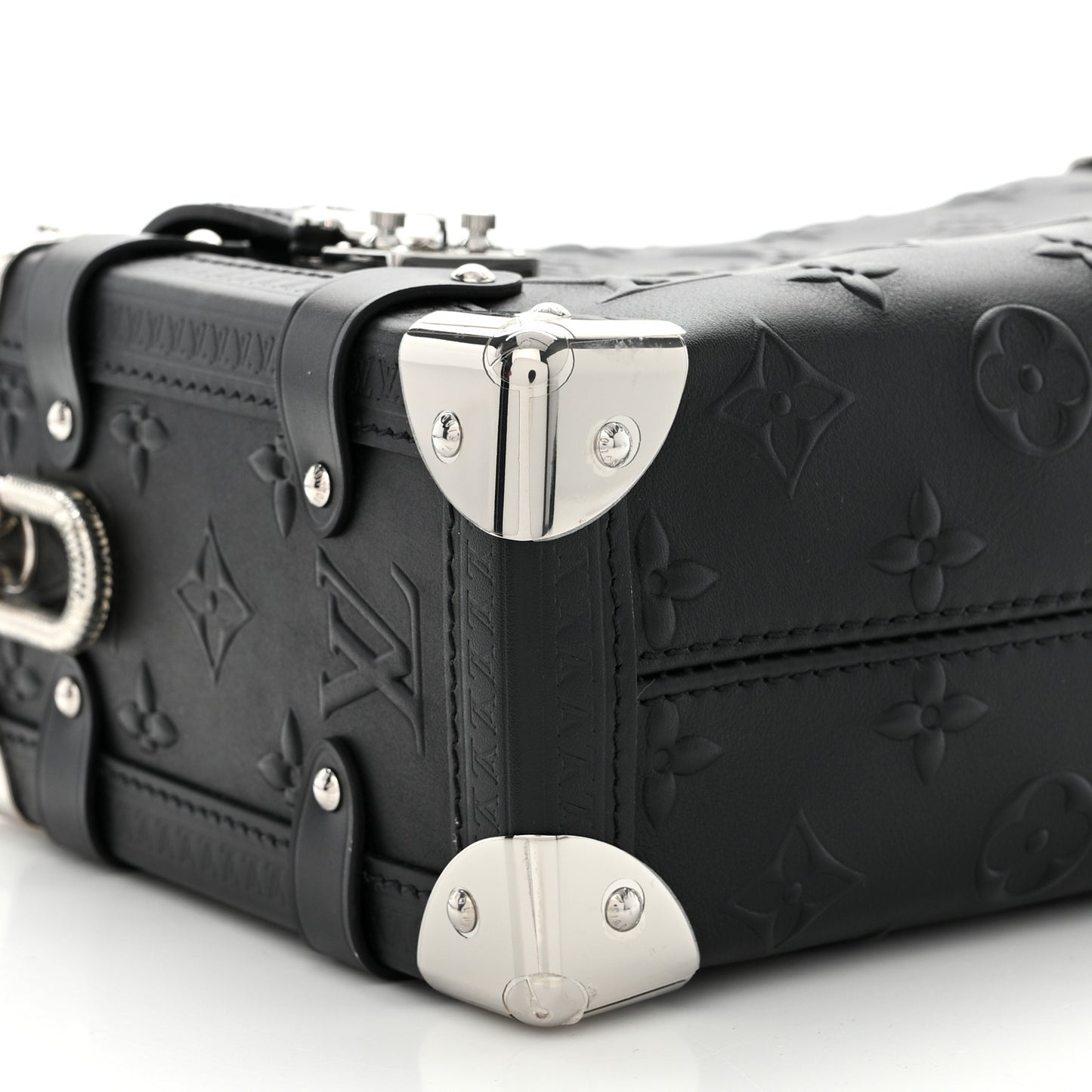 LOUIS VUITTON Calfskin Debossed Monogram Side Trunk Black