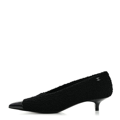 Chanel Tweed Patent Calfskin Pumps 37.5 Black 1 of 8