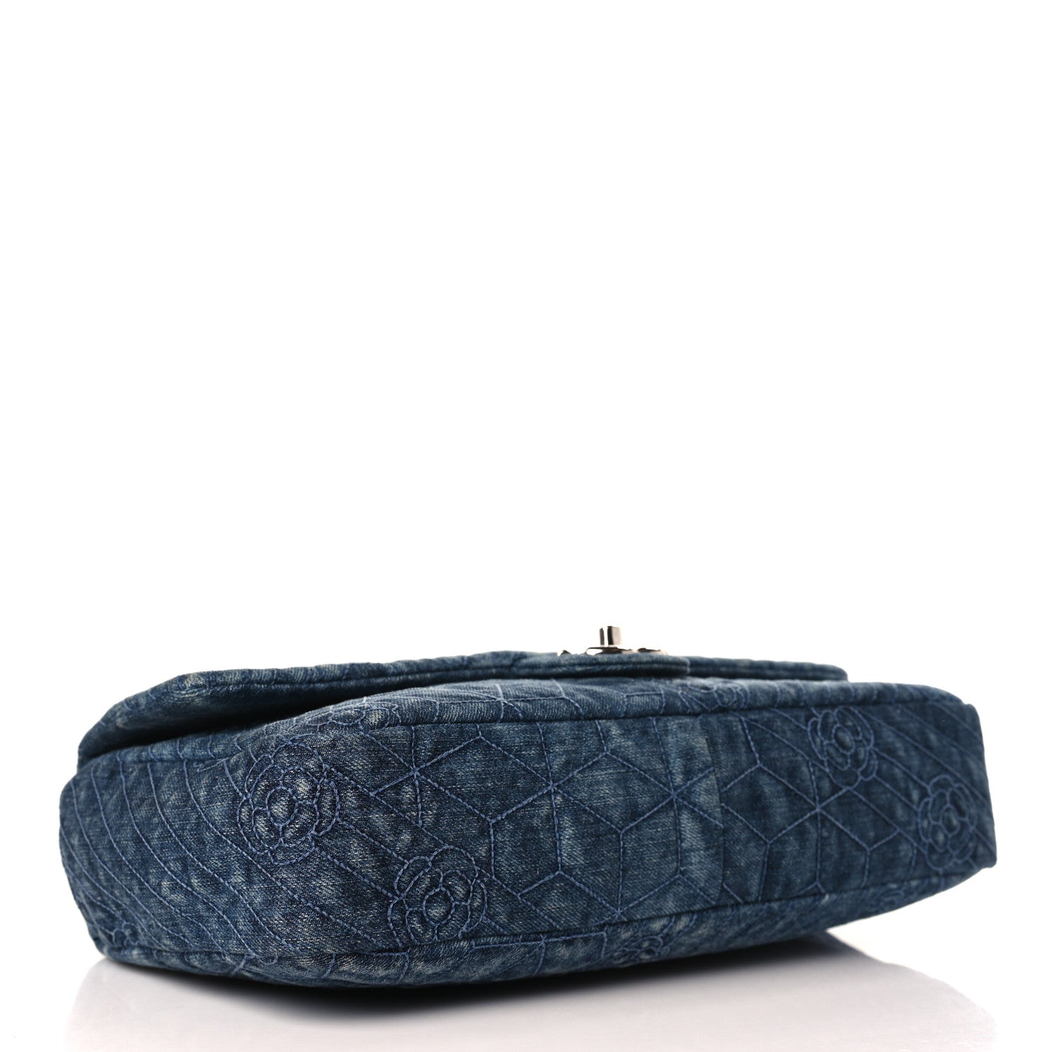 Chanel Denim Camellia Embroidered Large Flap Blue 4 of 9