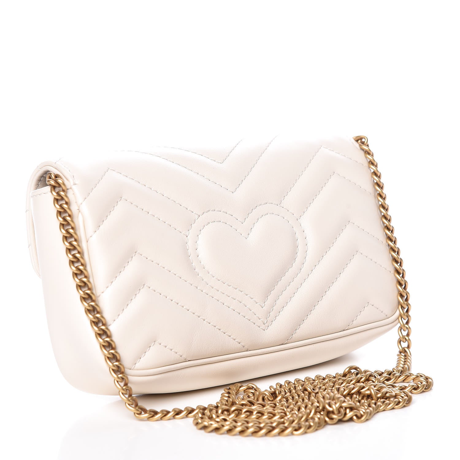 Gucci Calfskin Matelasse Super Mini GG Marmont Shoulder Bag White 3 of 9