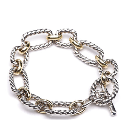 David Yurman Sterling Silver 18K Yellow Gold Blue Sapphire Cushion Link Bracelet 1 of 3