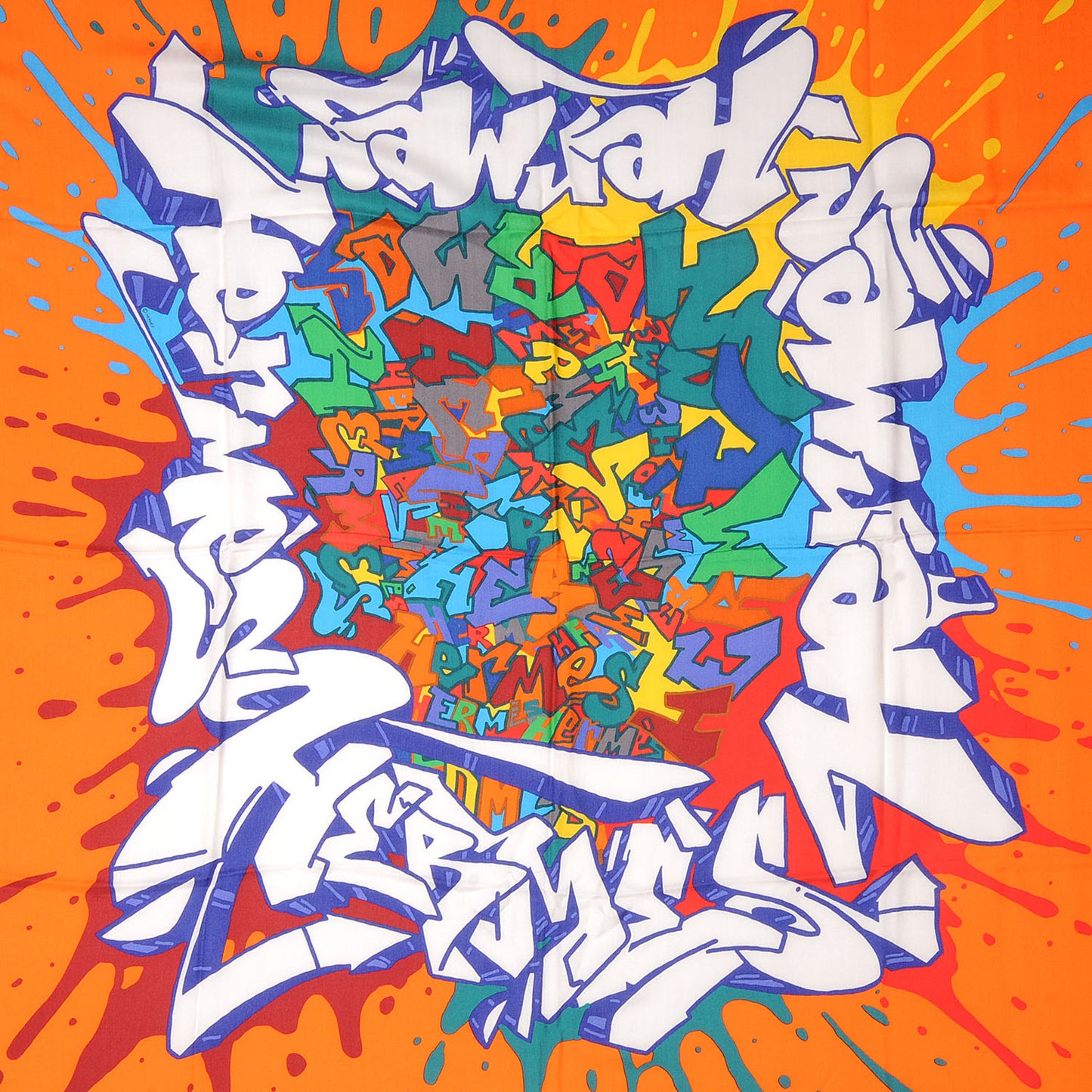 Silk Cashmere Graff Graffiti Shawl 140 Orange