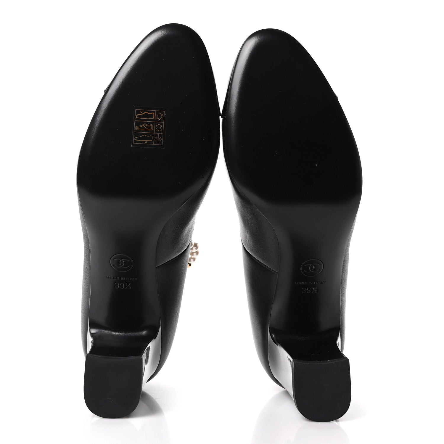 Chanel Shiny Lambskin Patent Calfskin Cap Toe Ankle Pearl Chain Pumps 39.5 Black 11 of 20
