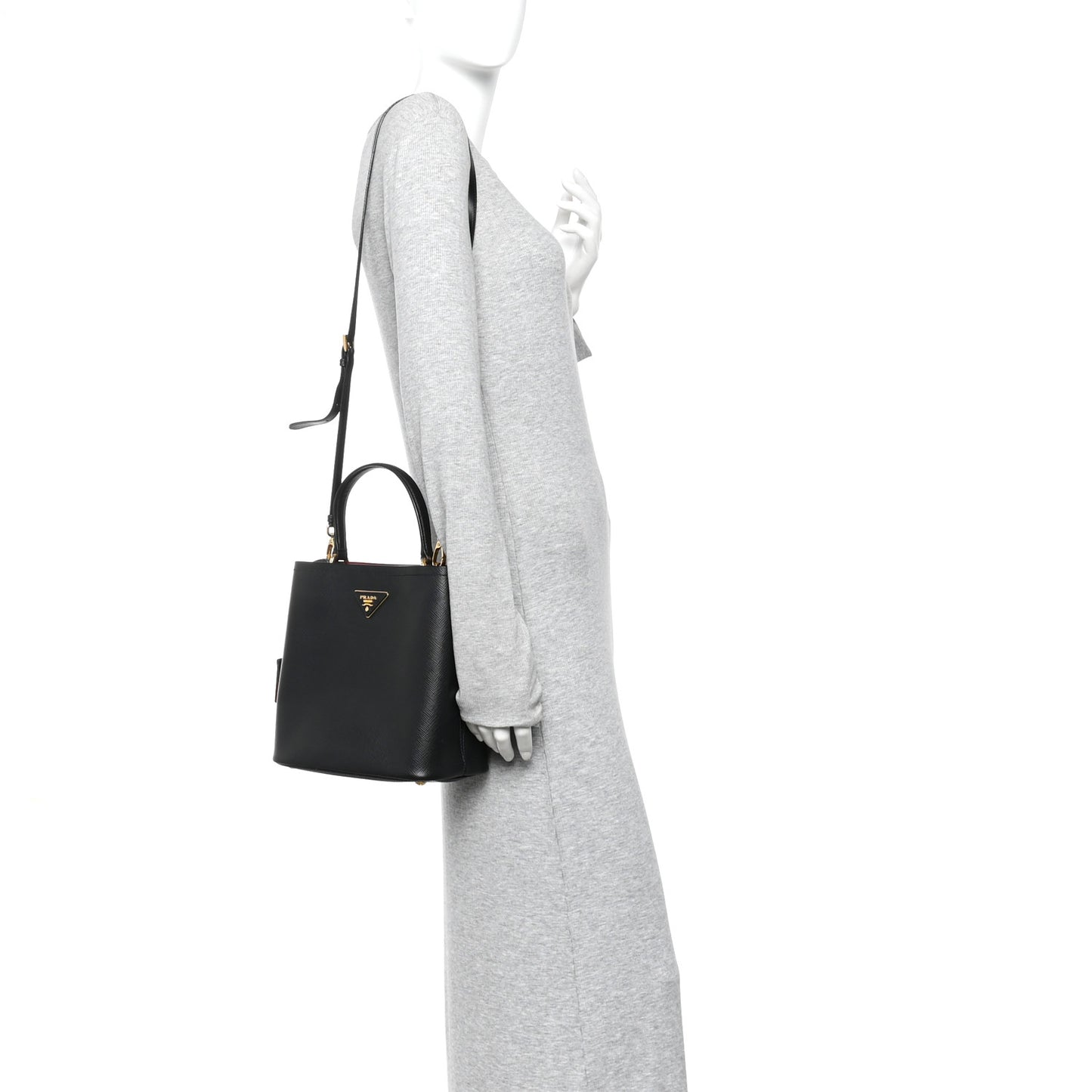 Saffiano Cuir Medium Panier Bucket Bag Black Fuoco