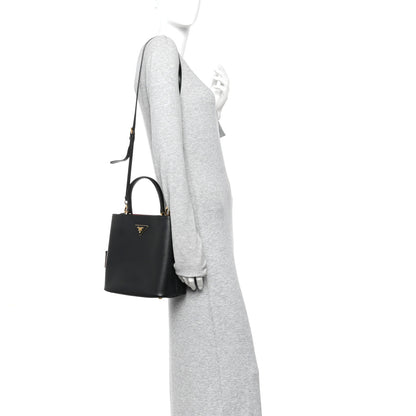 Prada Saffiano Cuir Medium Panier Bucket Bag Black Fuoco 2 of 16