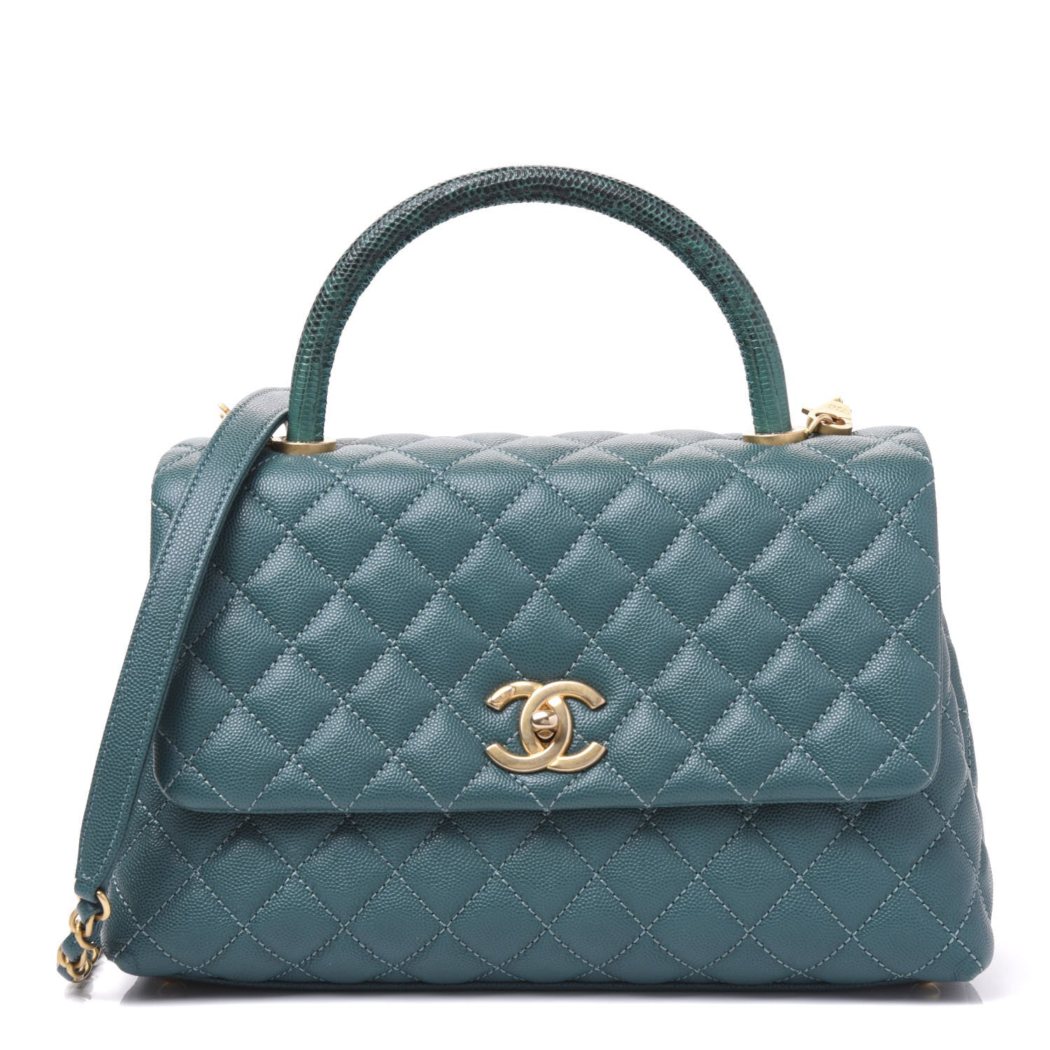 Chanel Caviar Lizard Quilted Small Coco Handle Flap Dark Turquoise 1 of 10