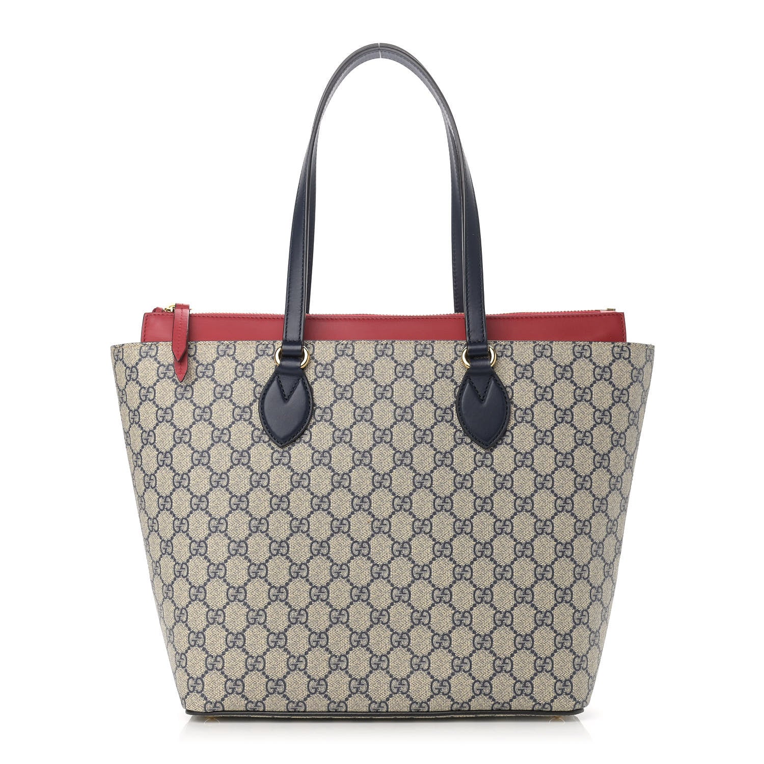 Gucci GG Supreme Monogram Medium Zippered Bucket Tote Beige Blue Hibiscus Red 1 of 14