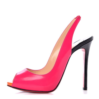 Christian Louboutin Patent Flo Sling 120 Pumps 37.5 Rose Matadore Flame 1 of 11