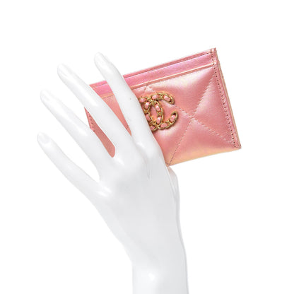 Chanel Iridescent Calfskin Quilted Chanel 19 Card Holder Pink 2 of 9