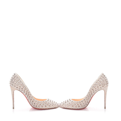 Christian Louboutin Pigalle Follies 100 Spiked Textured Lame 38.5 Rose Gold 6 of 11