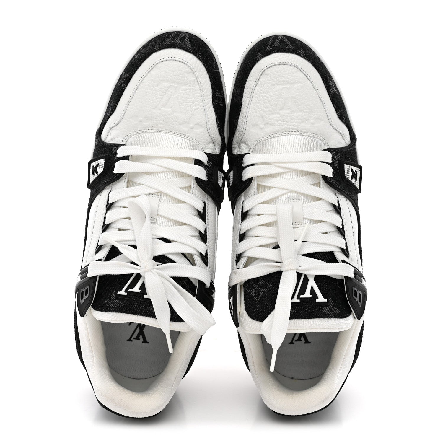 Louis Vuitton Calfskin Embossed Monogram Denim Mens LV Trainer Sneakers 10 Black 2 of 11