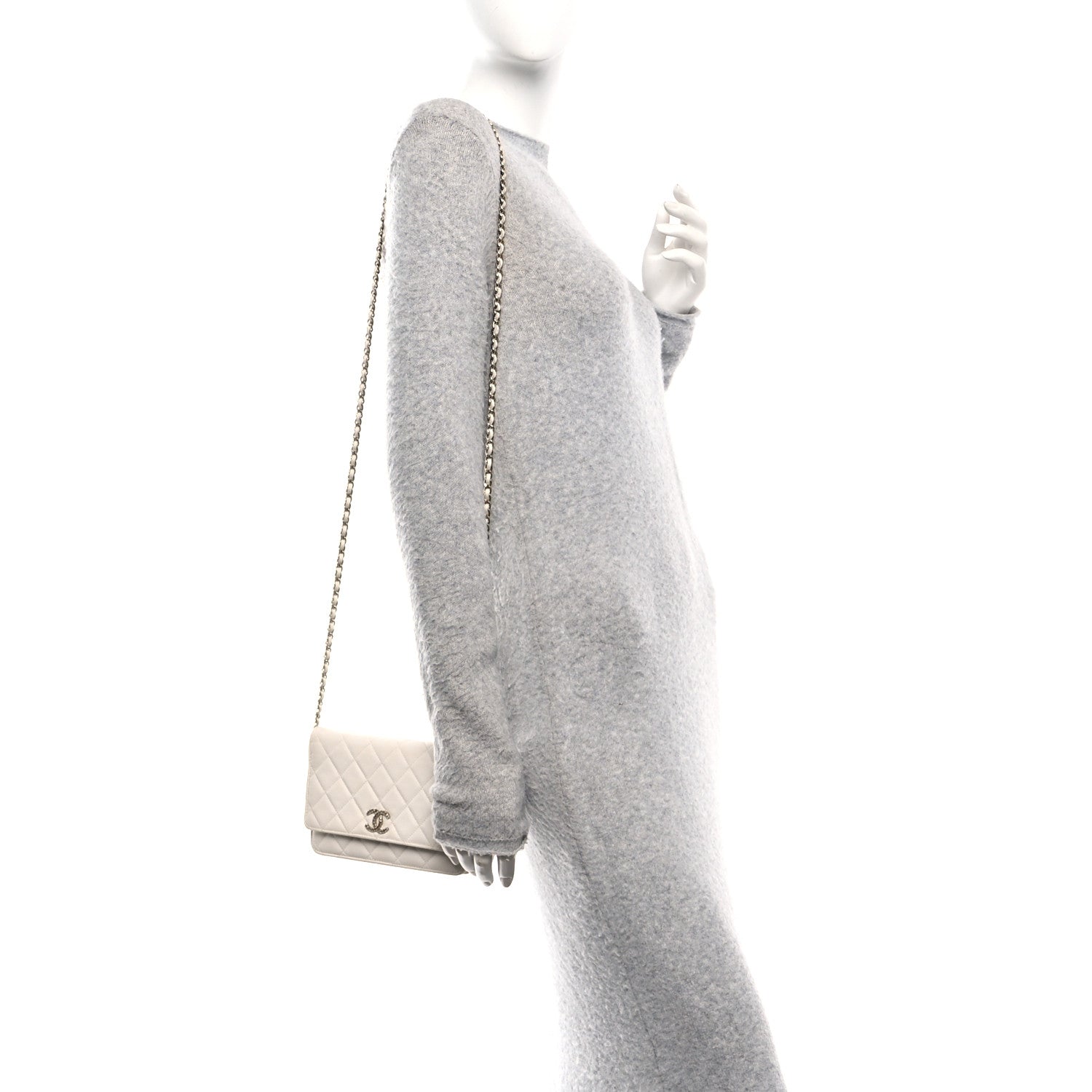 Chanel Caviar Quilted Perforated Metal CC Wallet On Chain WOC White 2 of 14