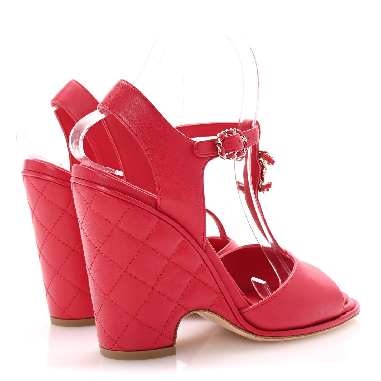 Lambskin Quilted Chain CC Wedge Sandals 38 Red