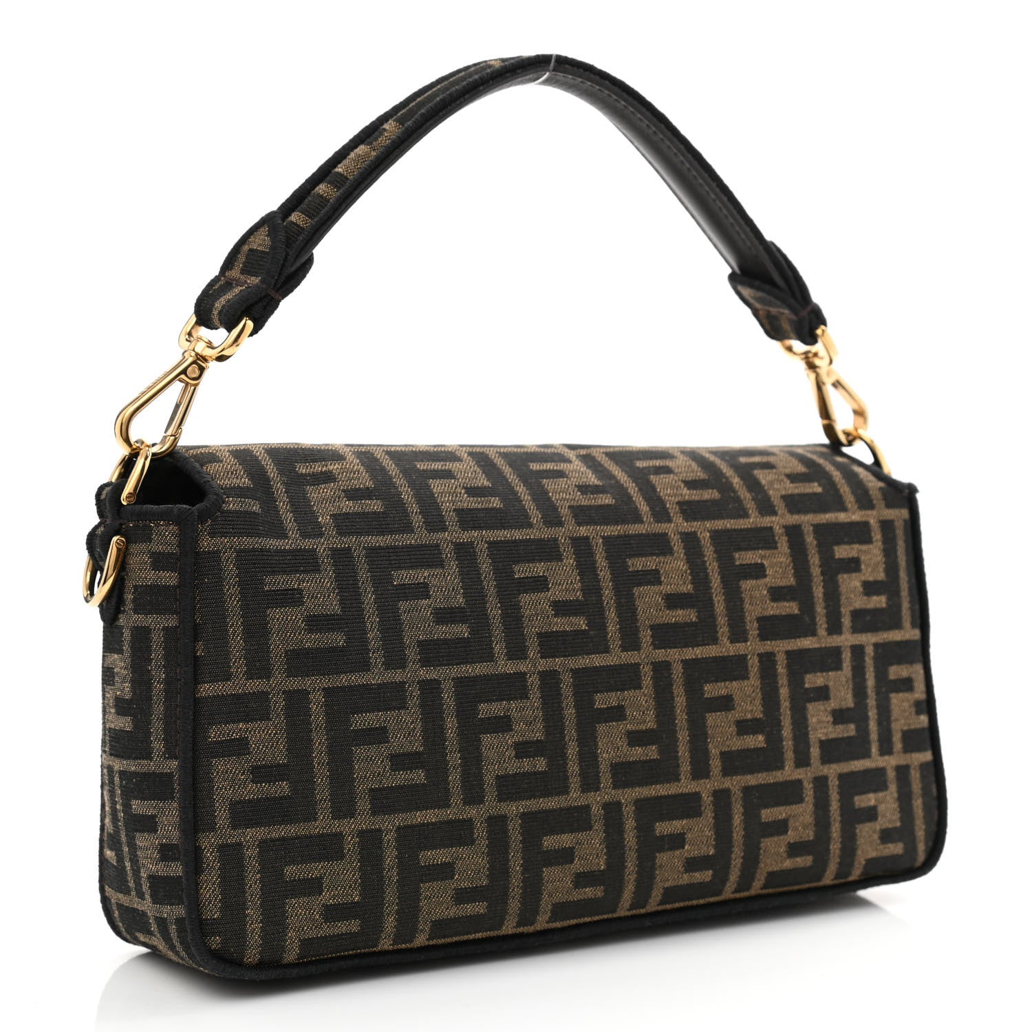 Fendi Fabric Jacquard FF 1974 Medium Baguette Tobacco Moro Black 3 of 12
