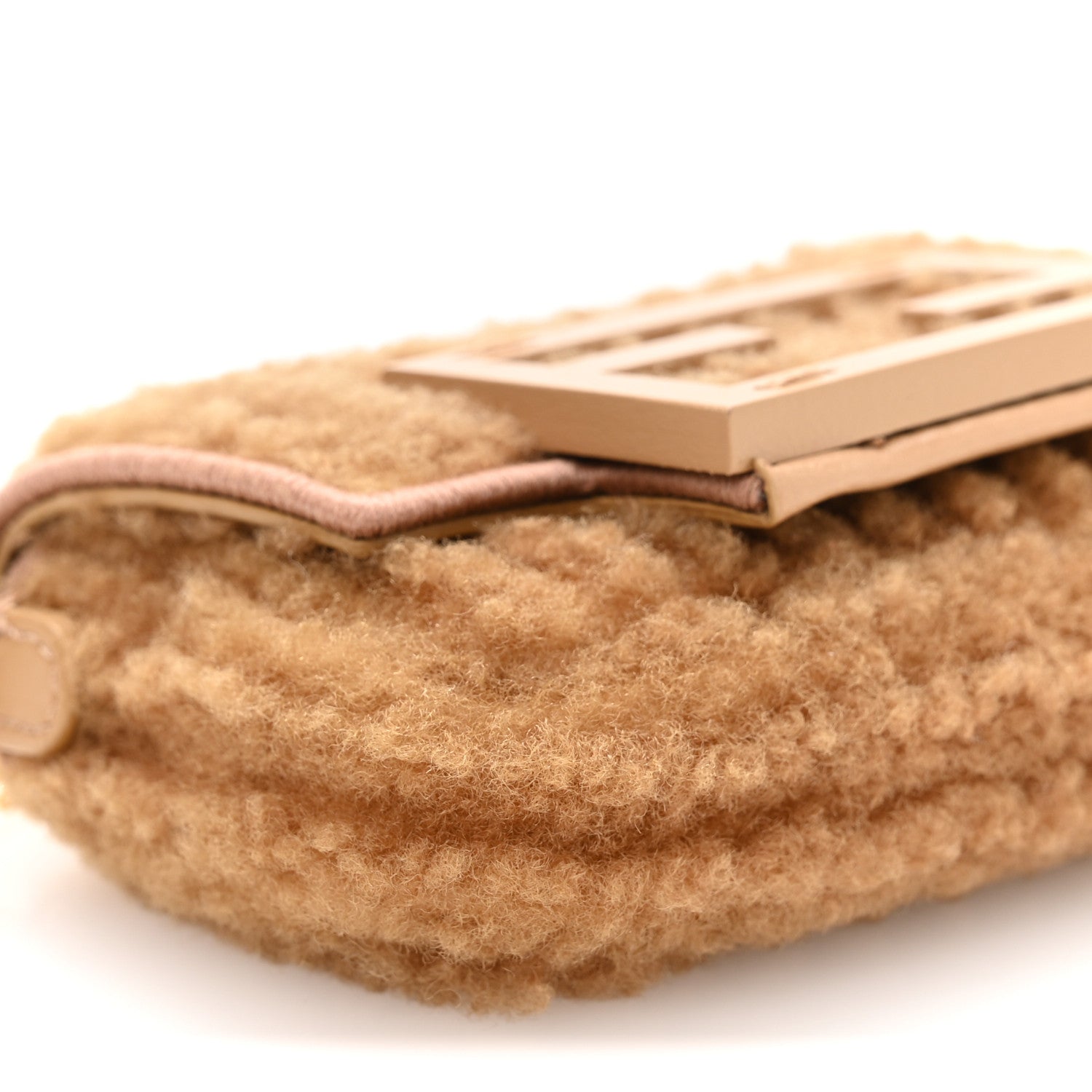 Fendi Shearling Nano Maxi Buckle Baguette Charm Camel 9 of 10