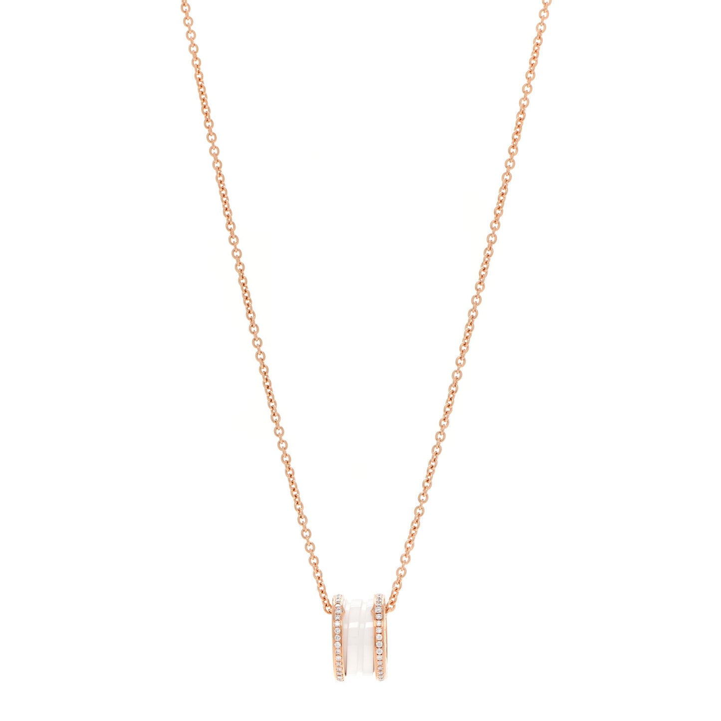 18K Rose Gold White Ceramic Diamond B.Zero1 Pendant Necklace