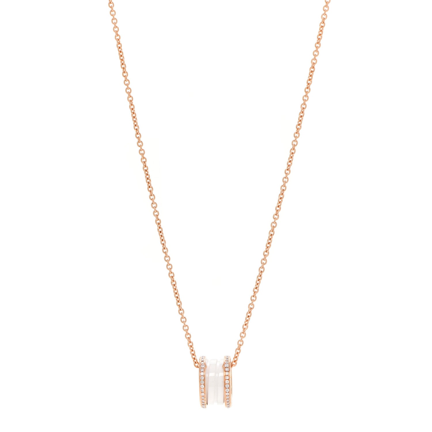 Bulgari 18K Rose Gold White Ceramic Diamond B.Zero1 Pendant Necklace 1 of 11