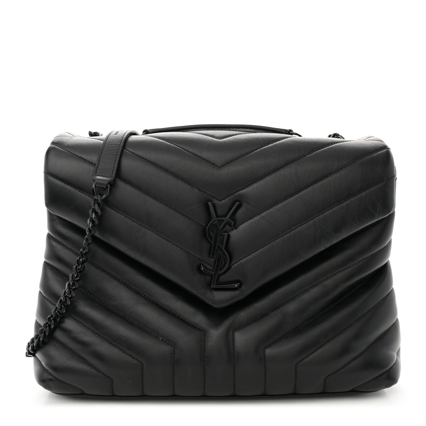 Calfskin Y Quilted Monogram Monochrome Medium Loulou Chain Satchel Black
