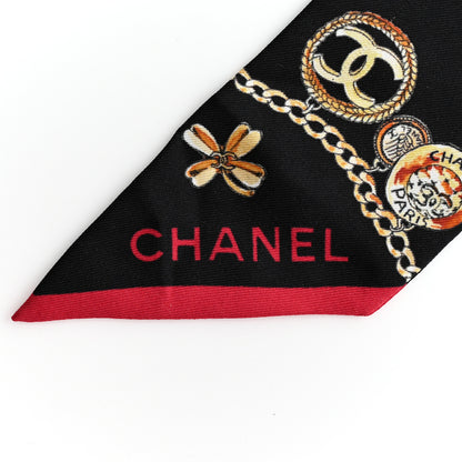 Chanel Silk CC Chain Slim Medallion Bandeau Scarf Black Multicolor 2 of 4