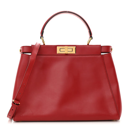 Fendi Vitello Morgan Fabric Jacquard Pequin Medium Peekaboo Iconic Satchel Mattone Tobacco Black 1 of 10