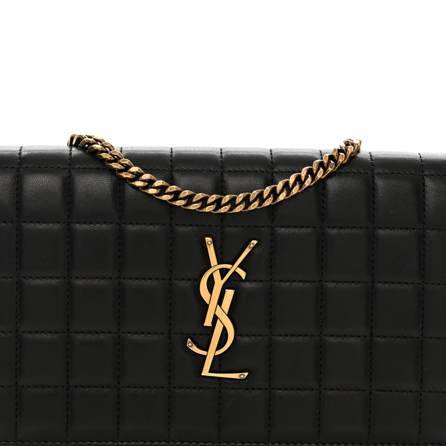 Saint Laurent Lambskin Carre Quilted Cassandre Chain Wallet Black 5 of 12