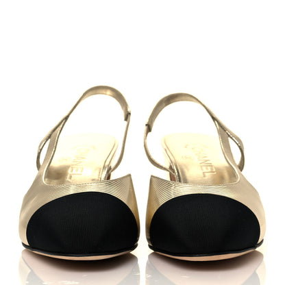 Chanel Metallic Cap Toe CC Slingback Sandals 39.5 Gold Black 2 of 7
