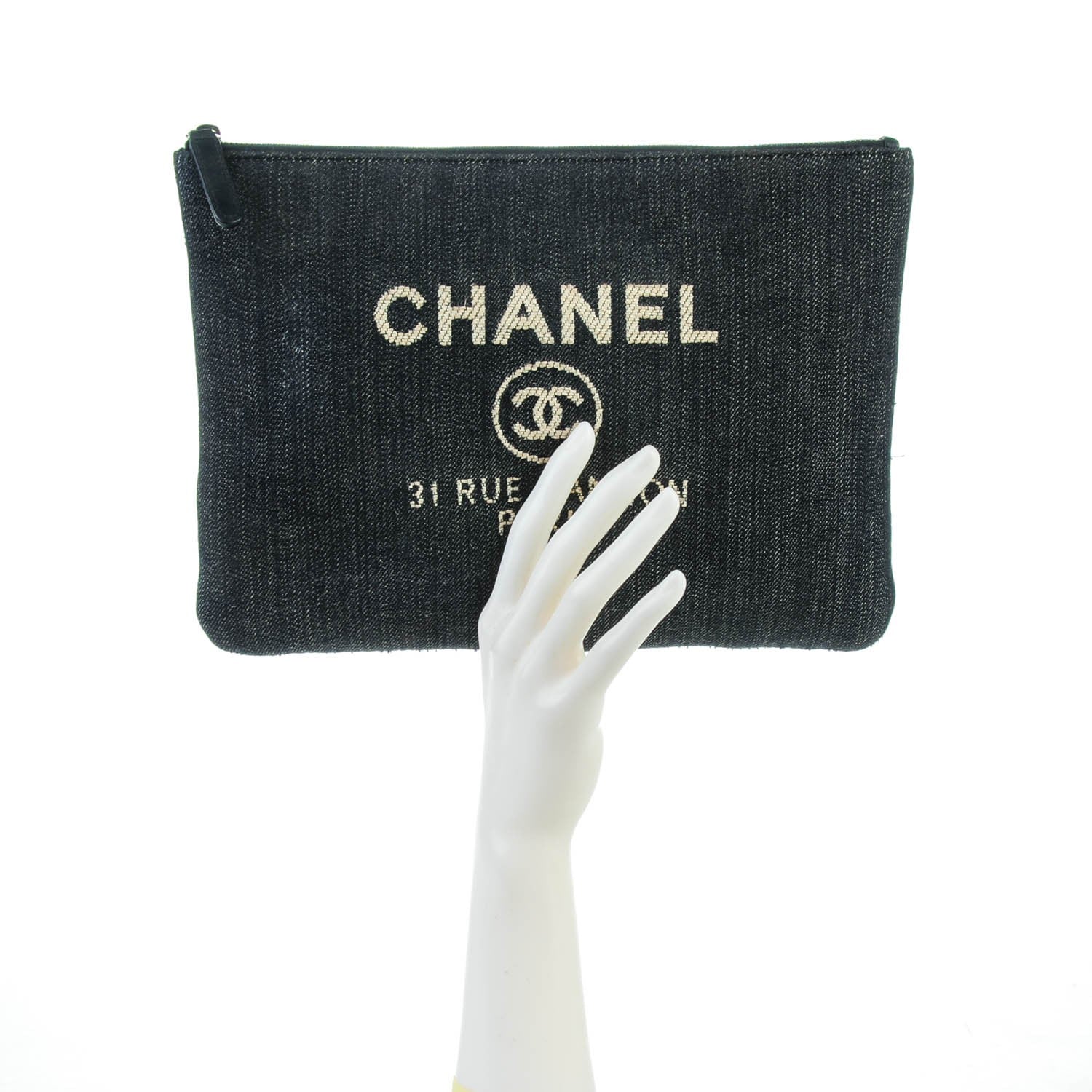 Chanel Denim Large Deauville Pouch Dark Blue 2 of 7