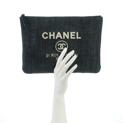 Chanel Denim Large Deauville Pouch Dark Blue 2 of 7