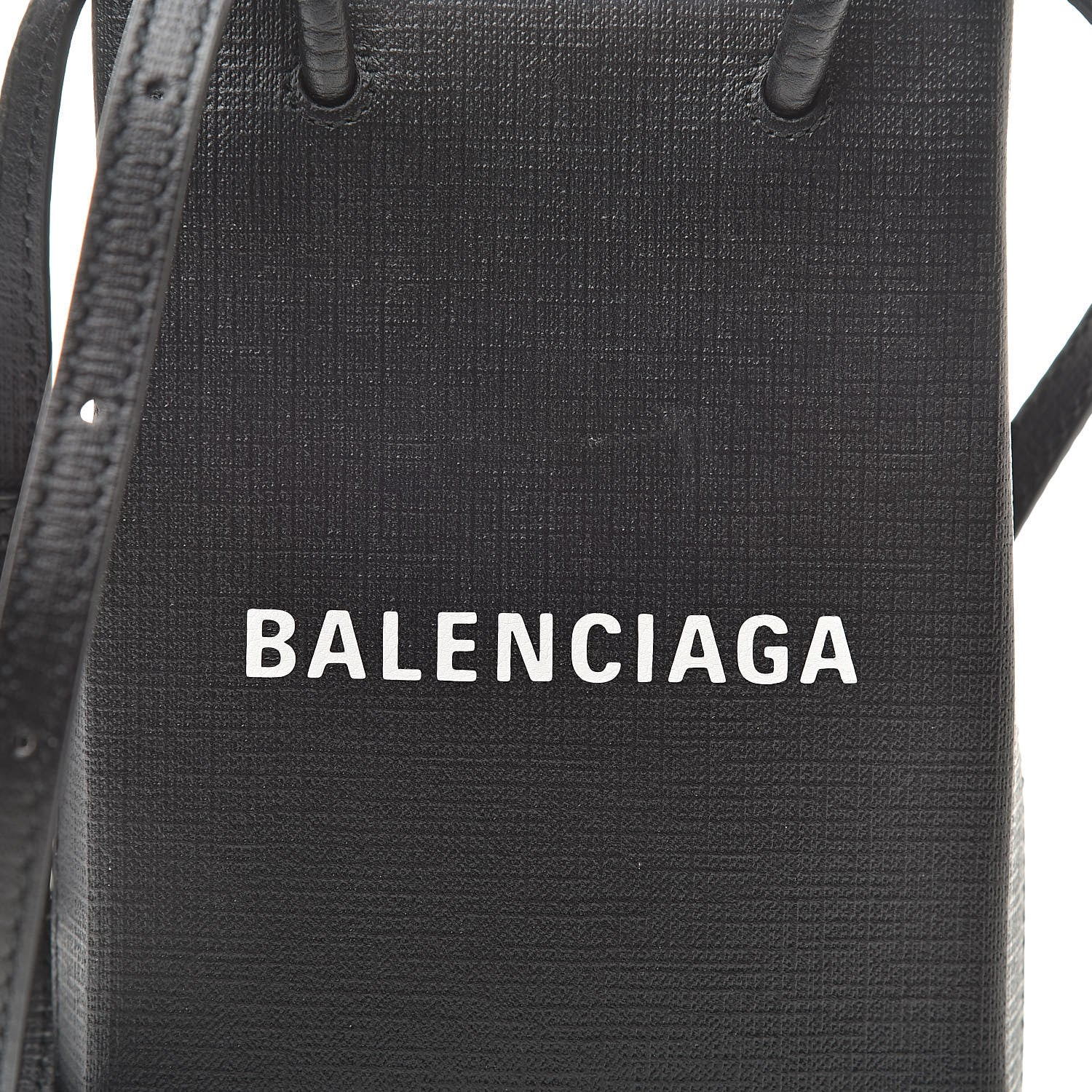 Balenciaga Squared Calfskin Logo Shopping Phone Holder Bag Black 8 of 10