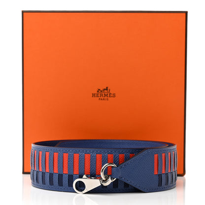Hermes Epsom 40mm Tressage Shoulder Strap Bleu Brighton Capucine Bleu Saphir 6 of 6