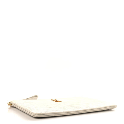 Saint Laurent Calfskin Crocodile Embossed Tablet Pouch Crema Soft 4 of 7