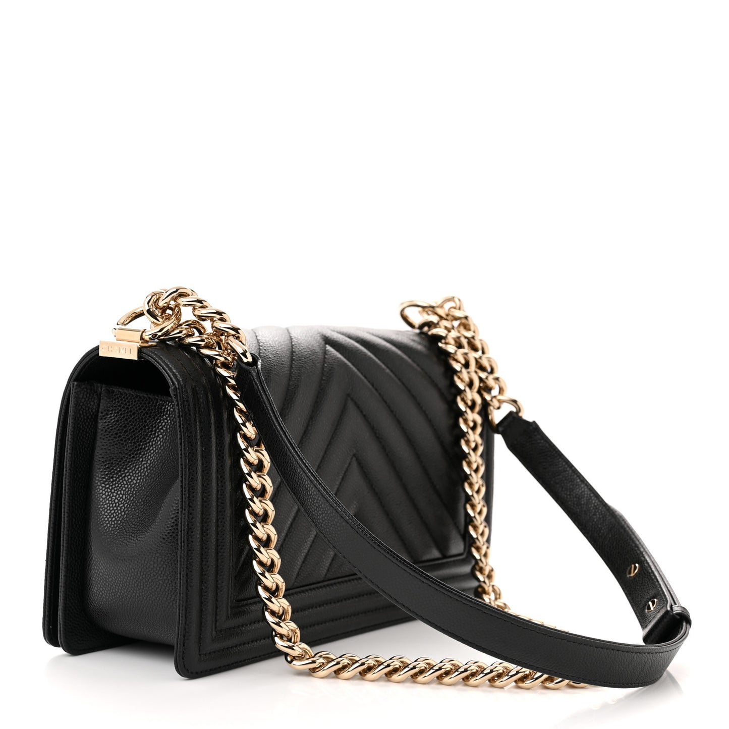 Caviar Chevron Quilted Medium Boy Flap Black