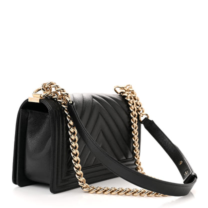 Chanel Caviar Chevron Quilted Medium Boy Flap Black 3 of 12