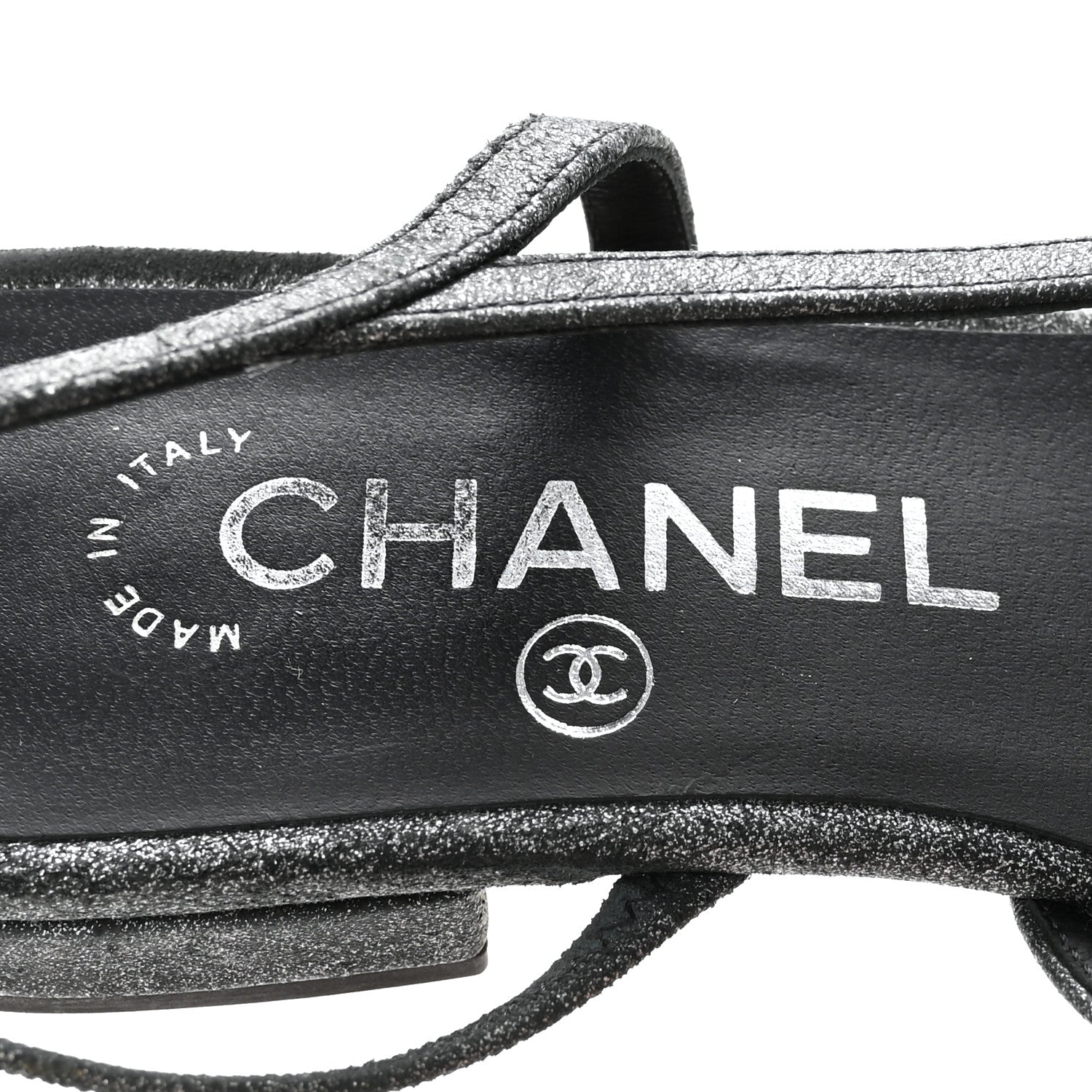 Chanel Lambskin Grosgrain Cap Toe CC Slingback Flats 35.5 Silver Black 8 of 10