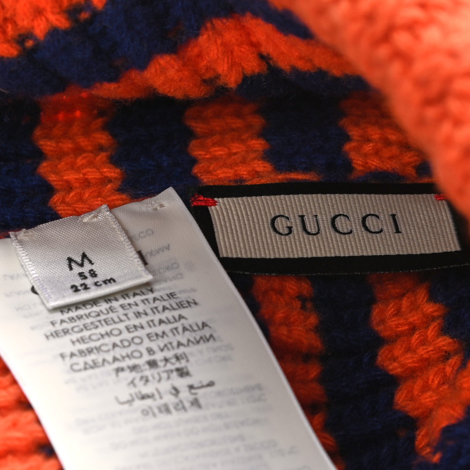 Gucci Wool Knit Bee Embroidered K2 Beanie Hat 58 Orange Blue 4 of 4