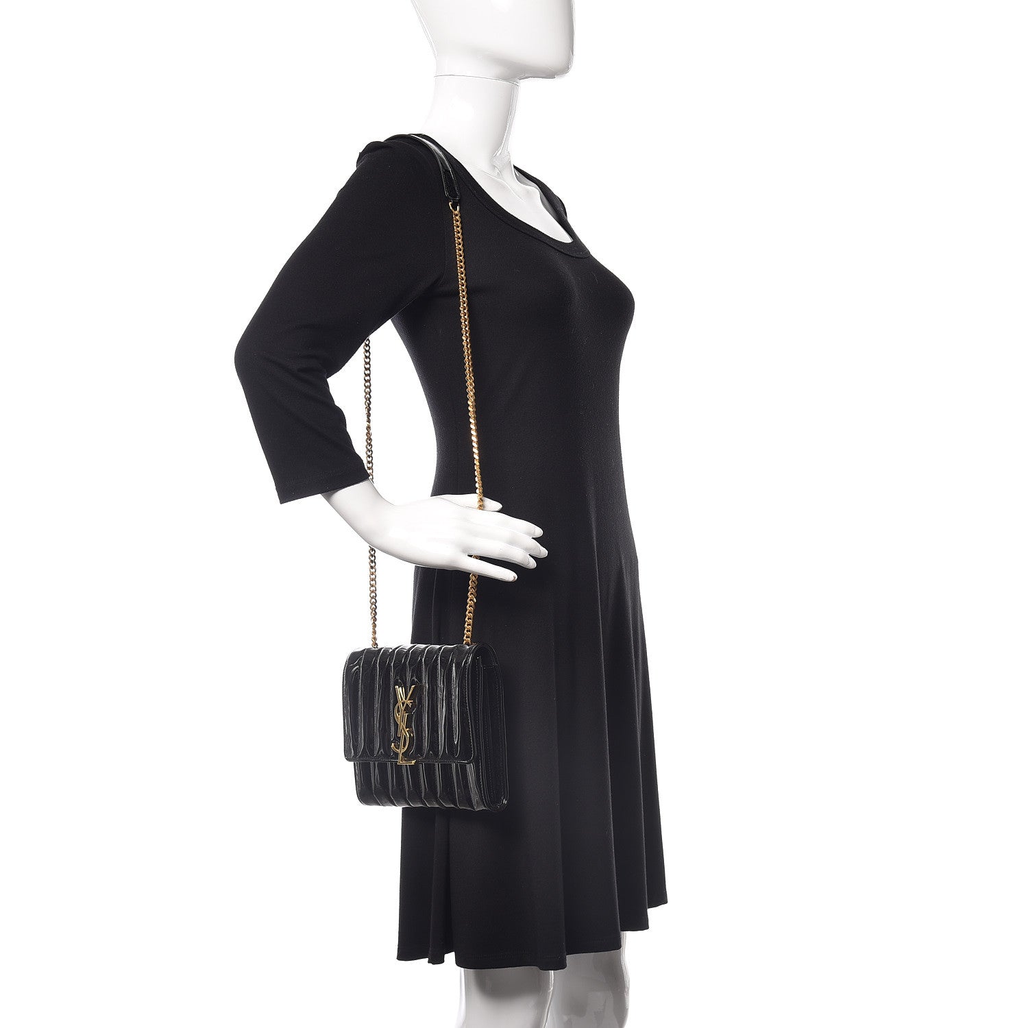 Saint Laurent Patent Matelasse Monogram Vicky Chain Bag Black 2 of 9