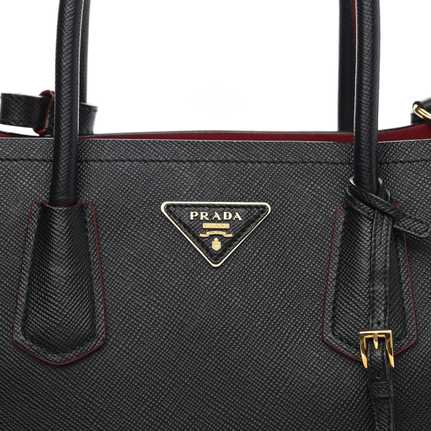 Saffiano Cuir Medium Double Bag Black Fuoco