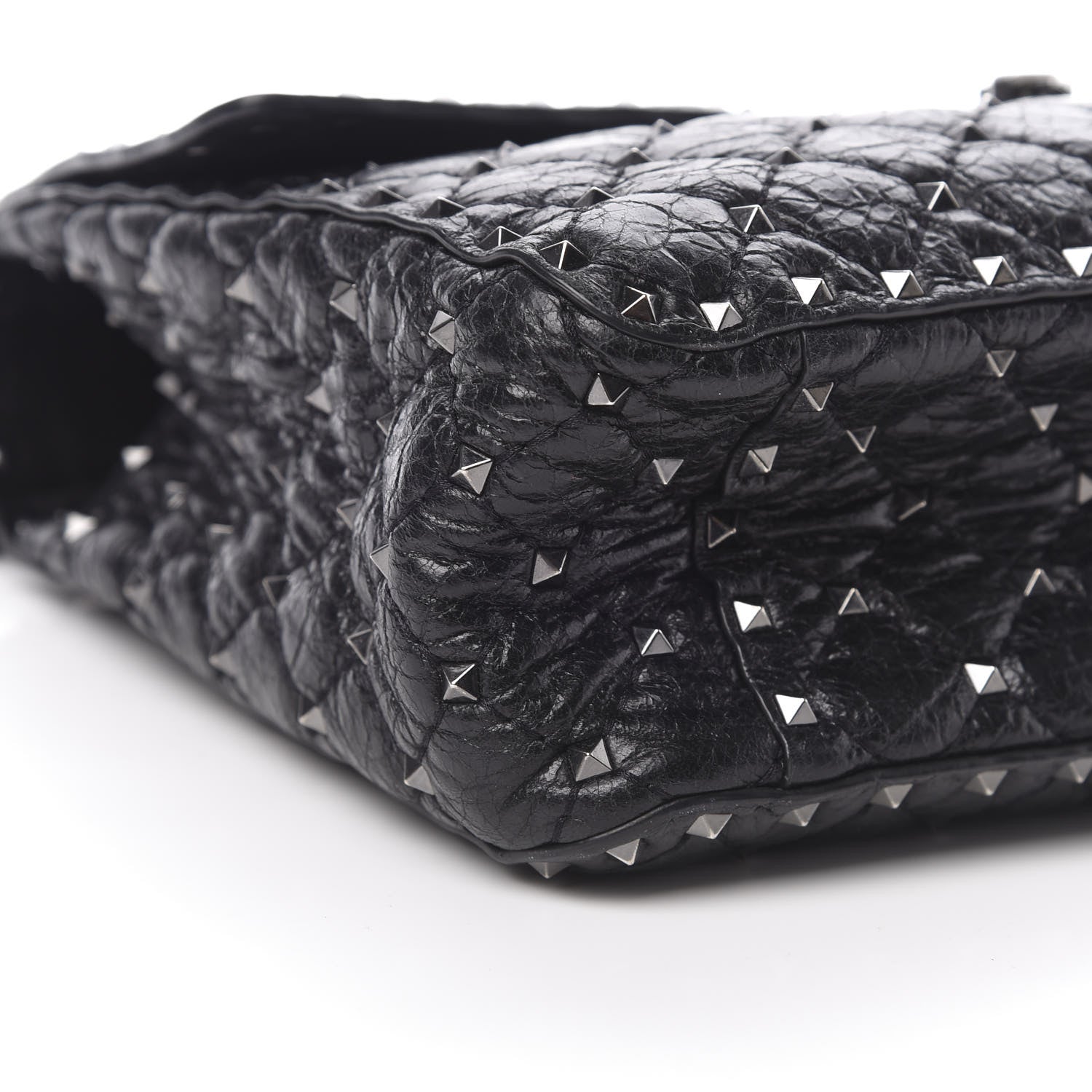 Valentino Garavani Craquele Nappa Large Rockstud Spike Shoulder Bag Black 8 of 11