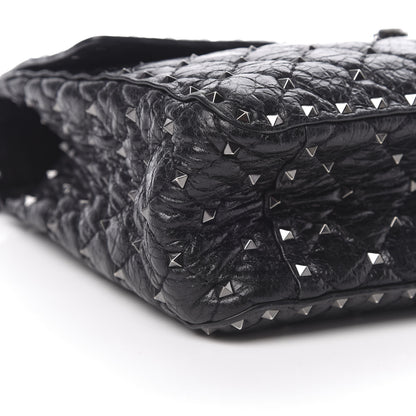 Valentino Garavani Craquele Nappa Large Rockstud Spike Shoulder Bag Black 8 of 11