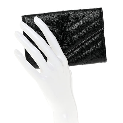 Saint Laurent Grain De Poudre Matelasse Chevron Small Monochrome Monogram Envelope Wallet Black 2 of 8