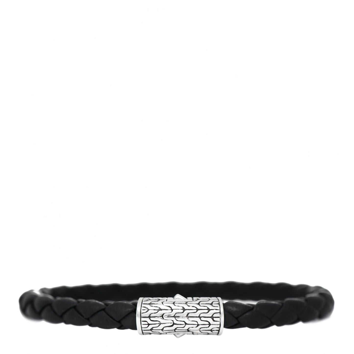 Sterling Silver Leather 5.5mm Classic Chain Station Bracelet Black