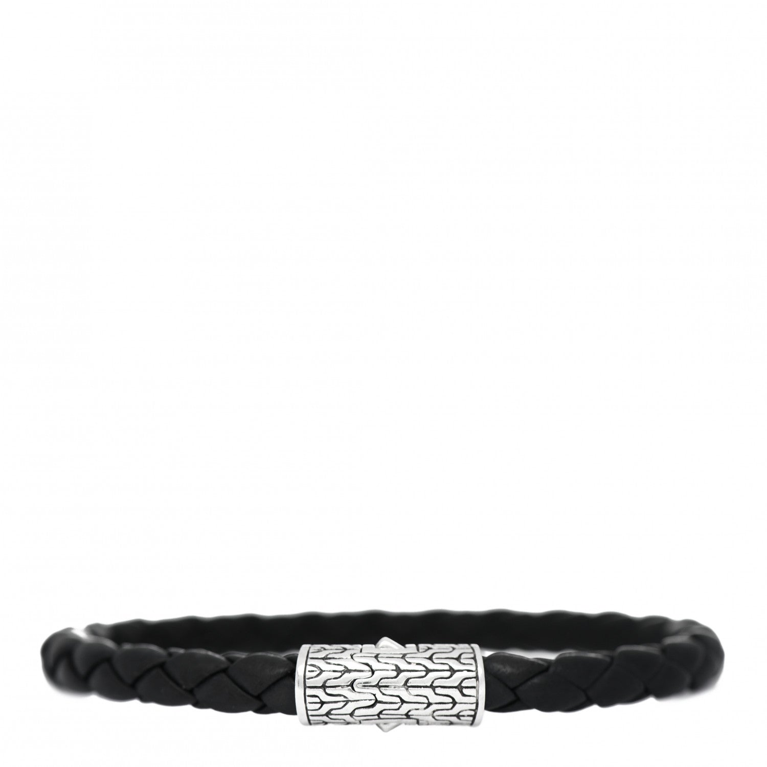 John Hardy Sterling Silver Leather 5.5mm Classic Chain Station Bracelet Black 1 of 3