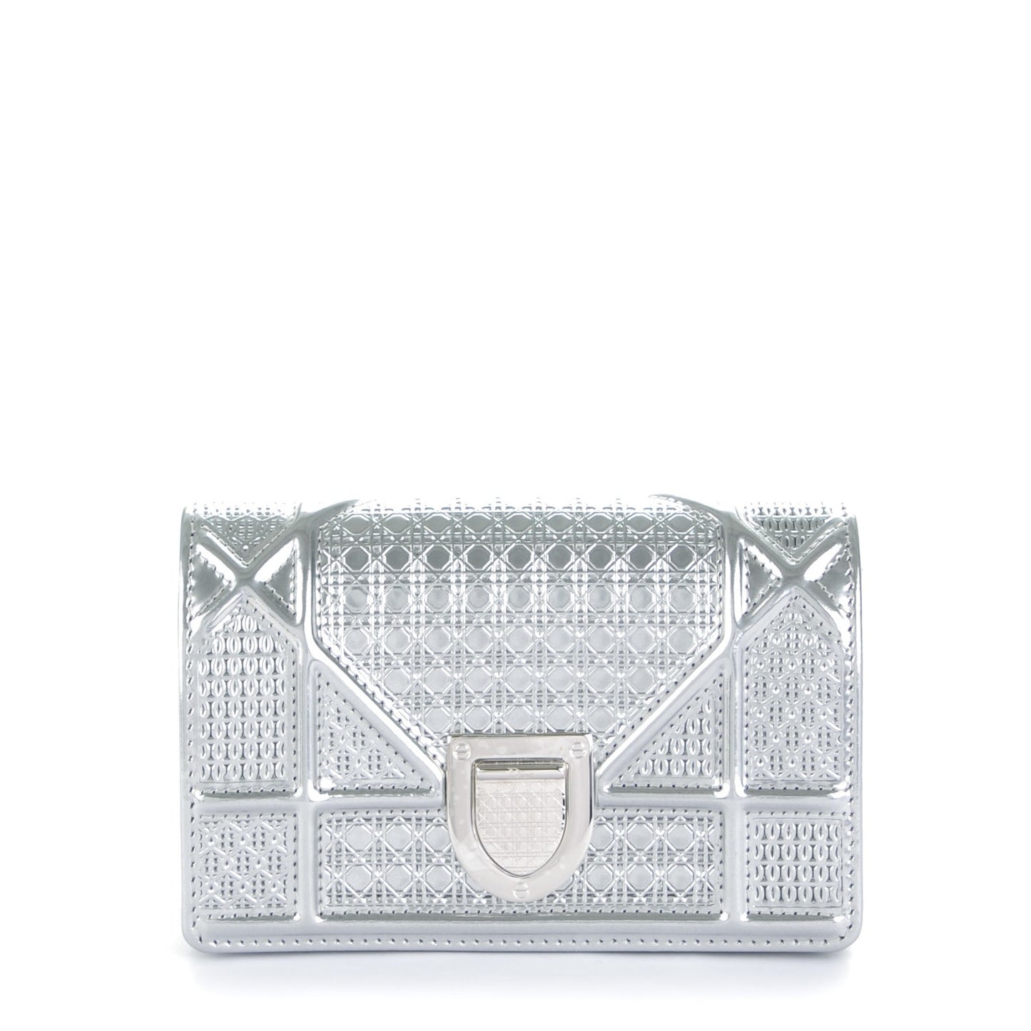 Metallic Patent Micro-Cannage Baby Diorama Flap Bag Silver