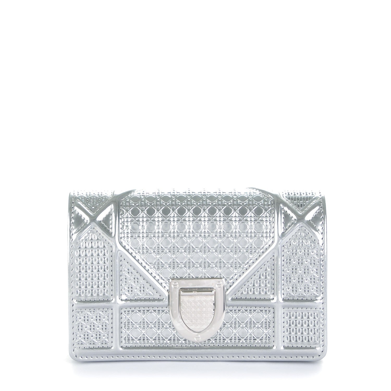 Christian Dior Metallic Patent Micro-Cannage Baby Diorama Flap Bag Silver 1 of 7