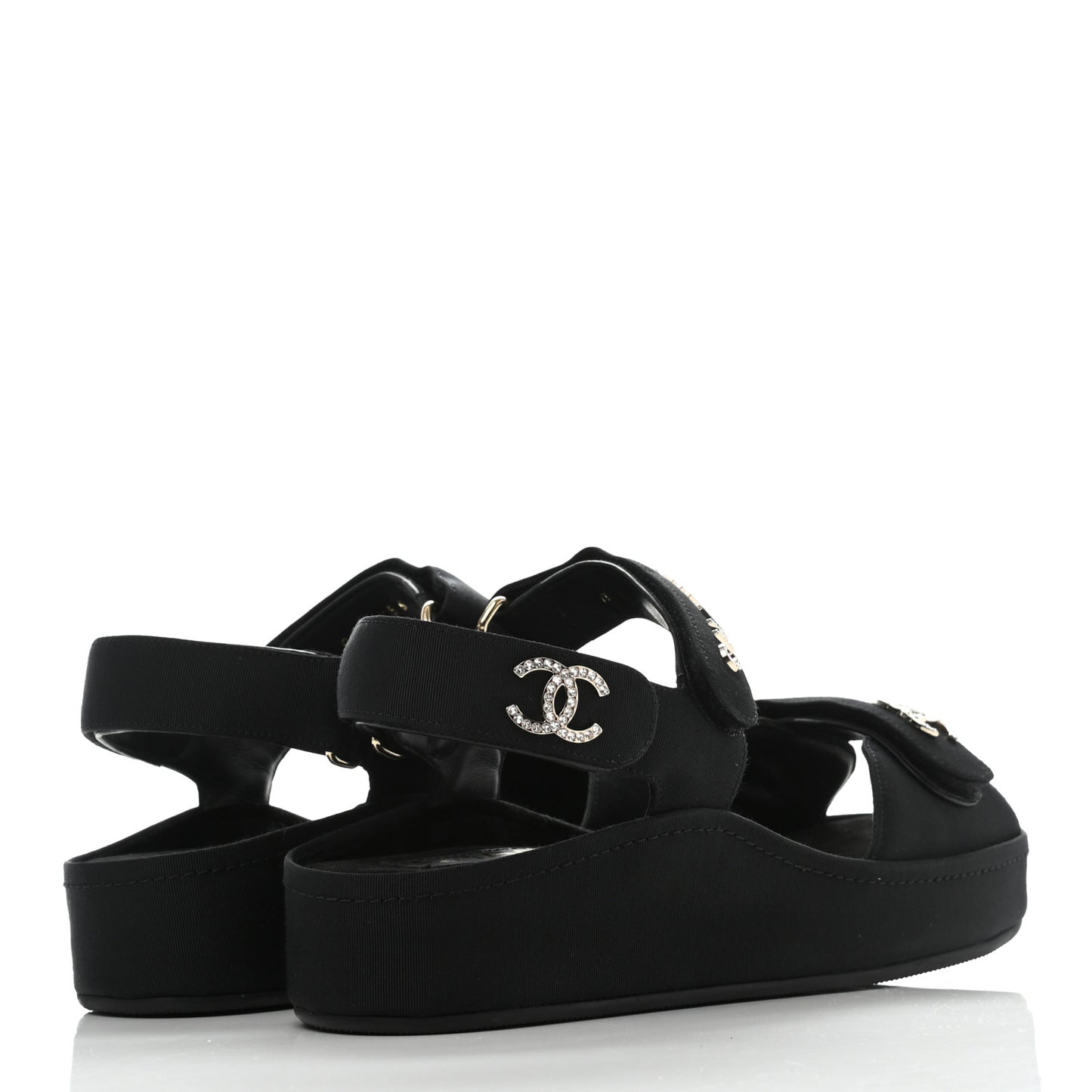 Grosgrain Crystal Logo Platform Sandals 37 Black
