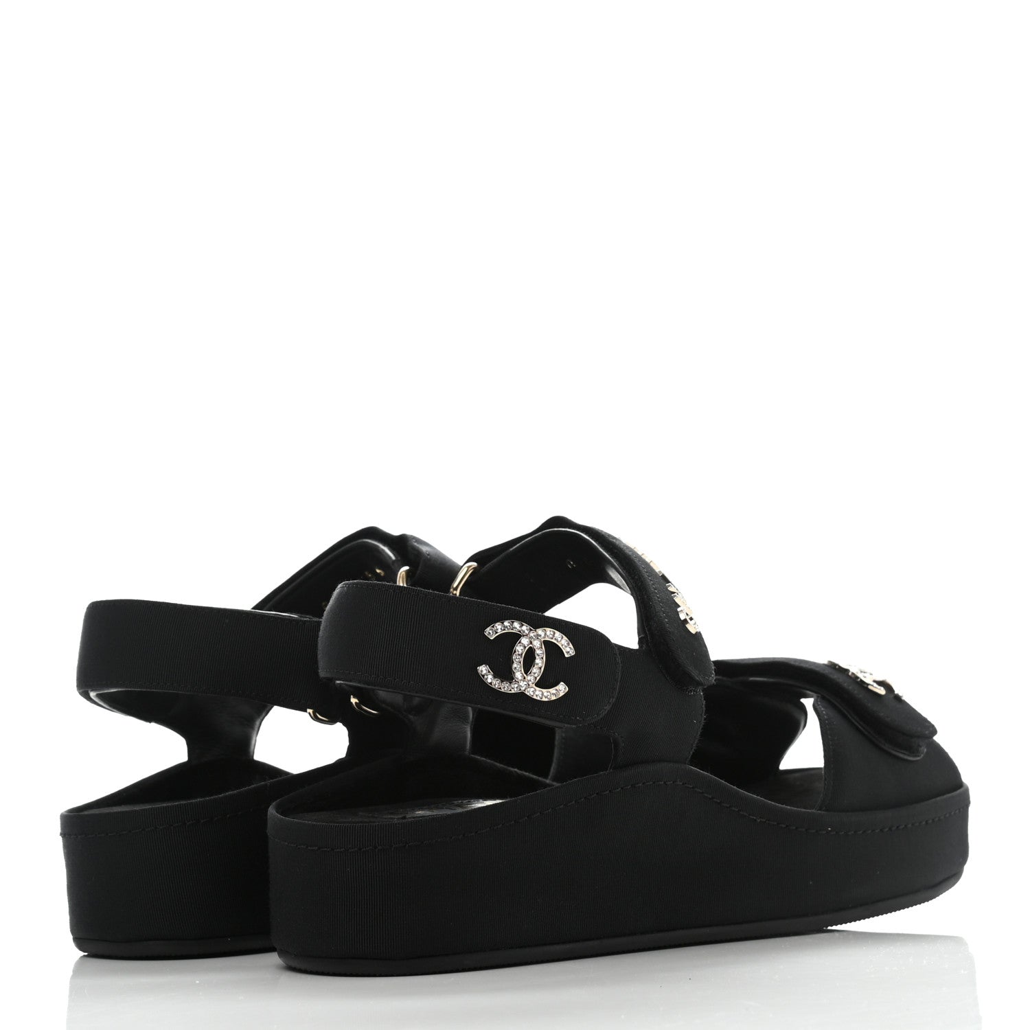 Chanel Grosgrain Crystal Logo Platform Sandals 37 Black 4 of 8