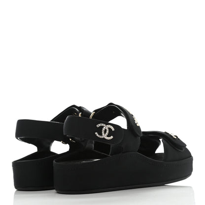 Chanel Grosgrain Crystal Logo Platform Sandals 37 Black 4 of 8