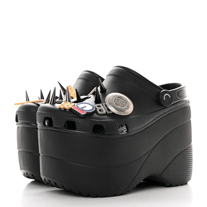 Balenciaga X CROCS Rubber Textured Spiked Womens Platform Sandals 37 Black 3 of 12